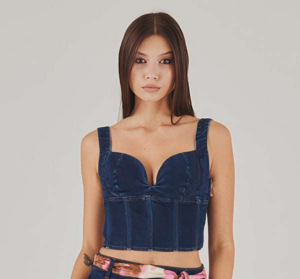 Sultry Summer Denim Corset Top - ELLY