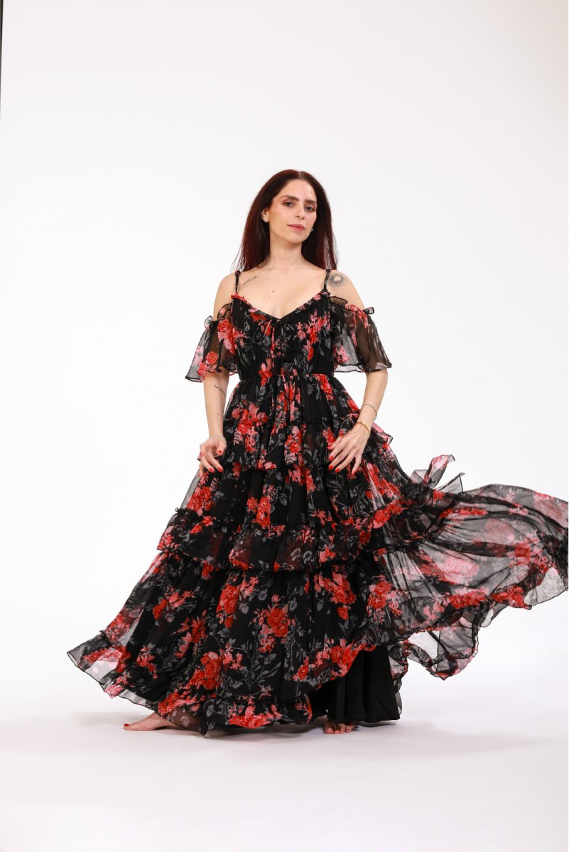 Summer Goddess Floral Chiffon Maxi Dress - ELLY