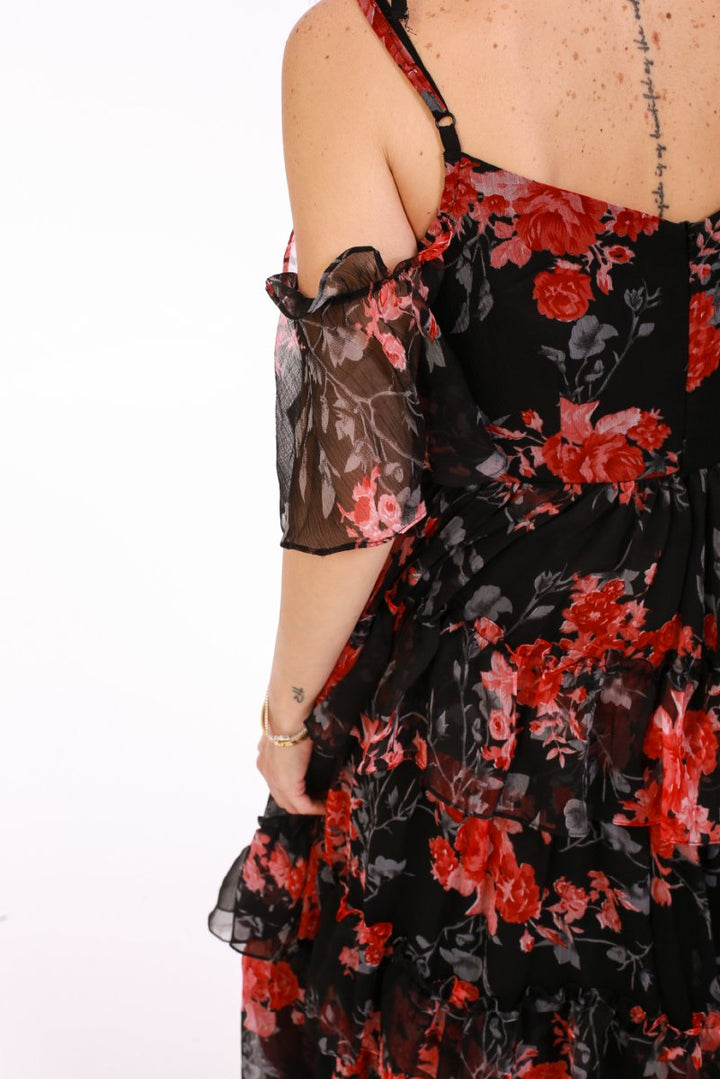 Summer Goddess Floral Chiffon Maxi Dress - ELLY
