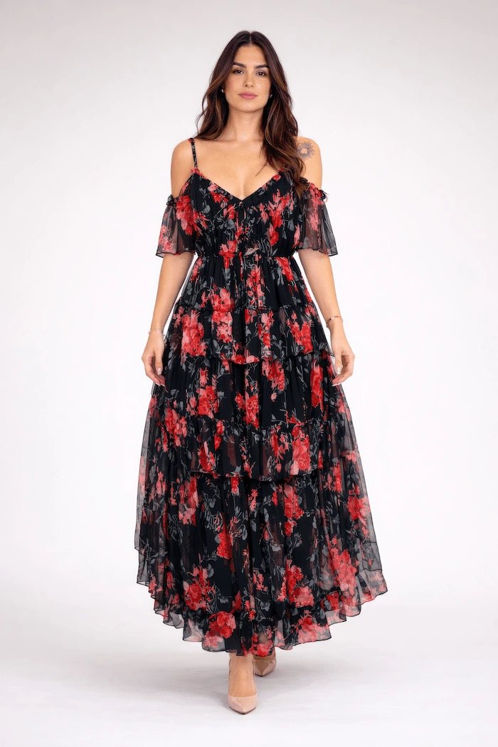 Summer Goddess Floral Chiffon Maxi Dress - ELLY
