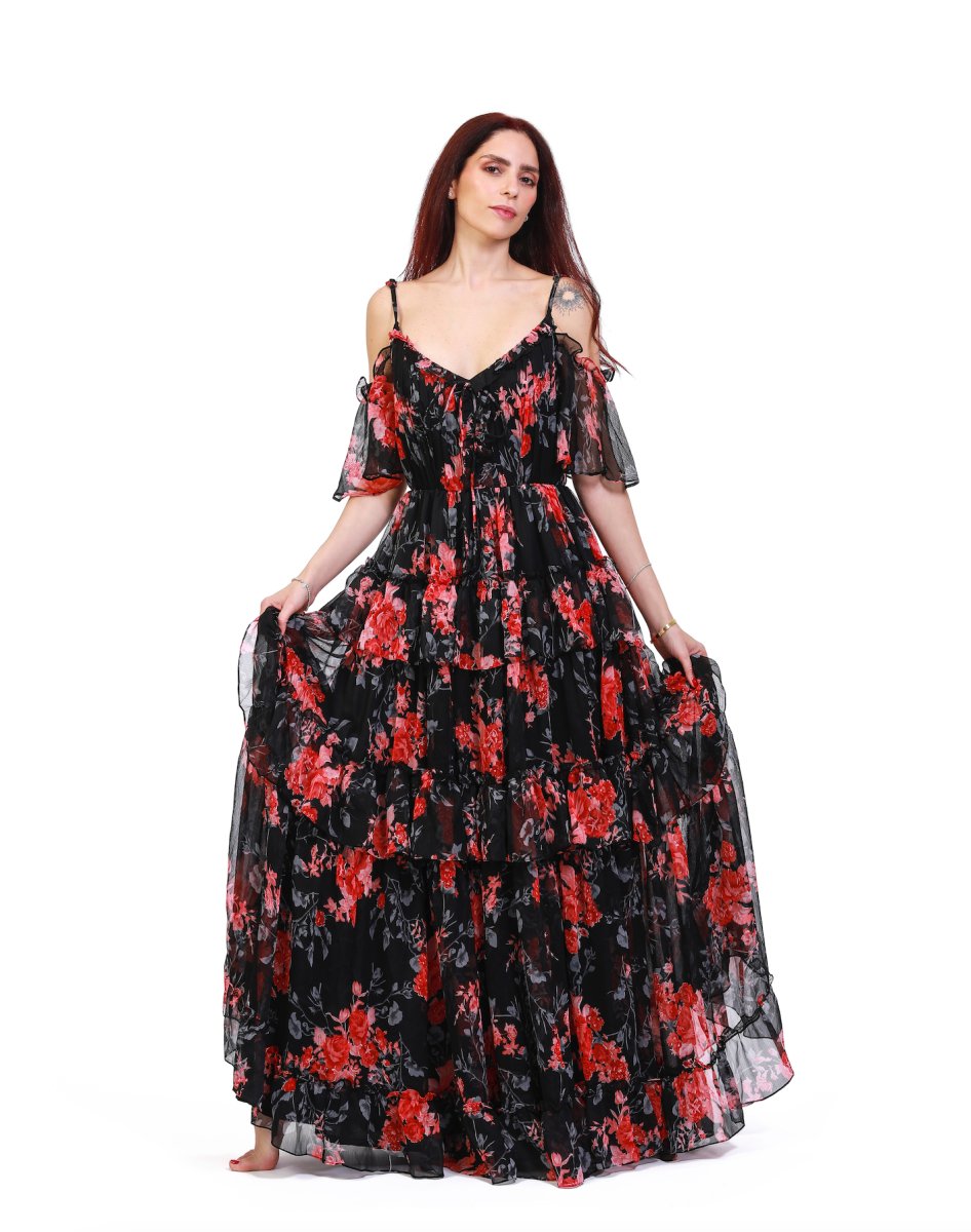 Summer Goddess Floral Chiffon Maxi Dress - ELLY