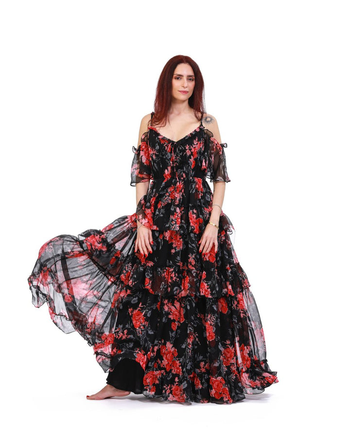 Summer Goddess Floral Chiffon Maxi Dress - ELLY