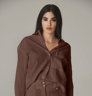 Sunshine Ready Marrone Linen Shirt - ELLY