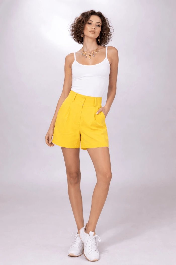 Sunshine Yellow Tailored Shorts - ELLY