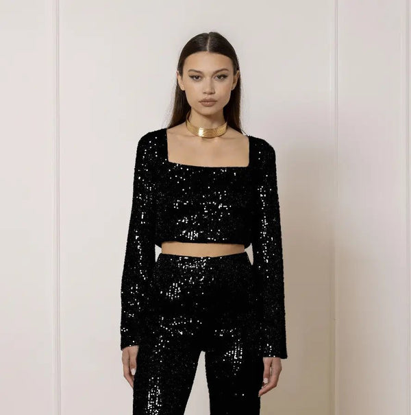 Sveva Top in Nero Paillettes - ELLY