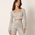 Sveva Top in Silver Paillettes - ELLY