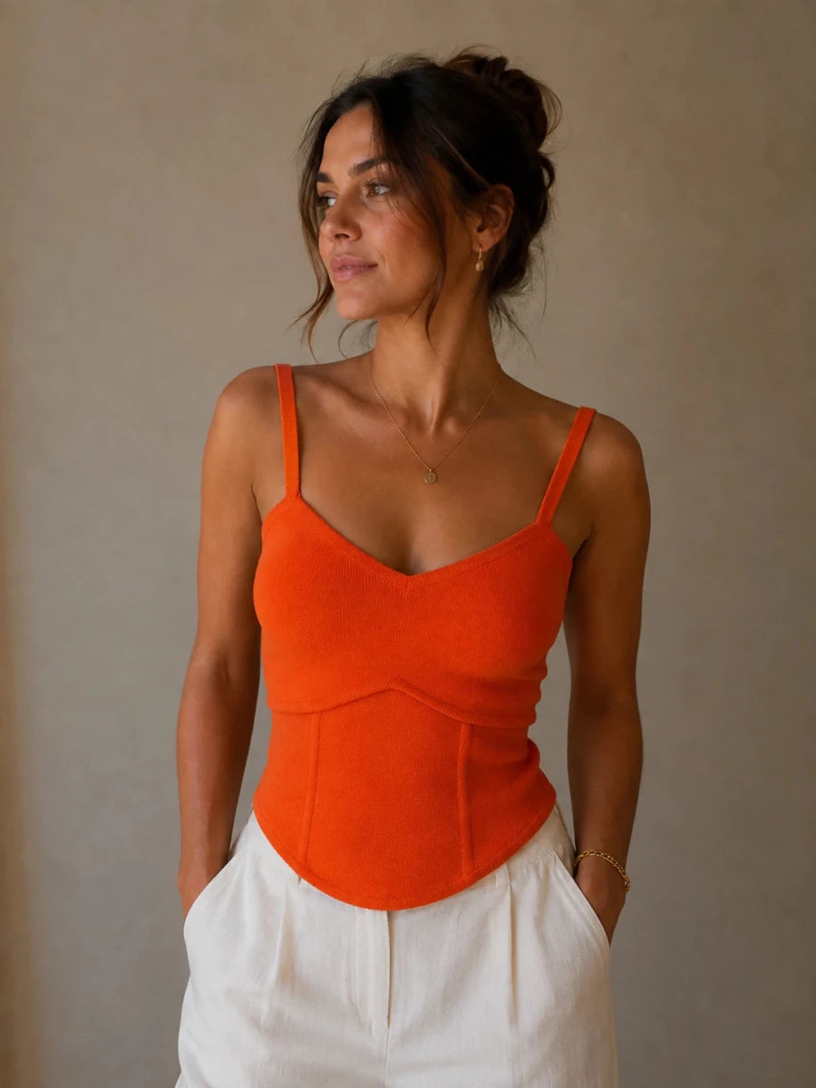 Tangerine Corset-Knit Cami Top - ELLY
