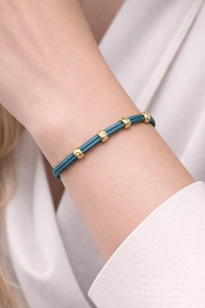 Teal Leather & Gold Accent Bracelet - ELLY