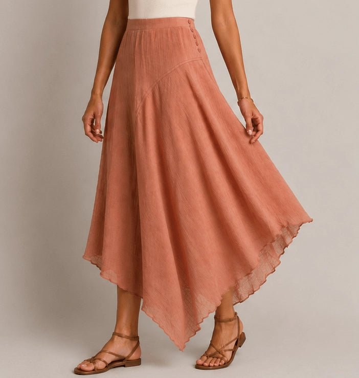 Terra Rose Asymmetric Midi Skirt - ELLY