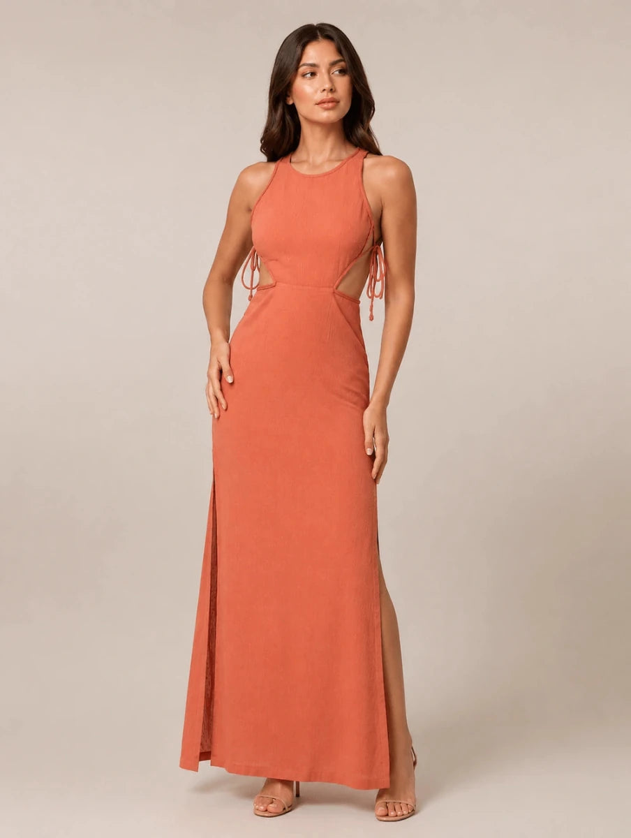 Terracotta Aura Cut - Out Maxi Dress - ELLY