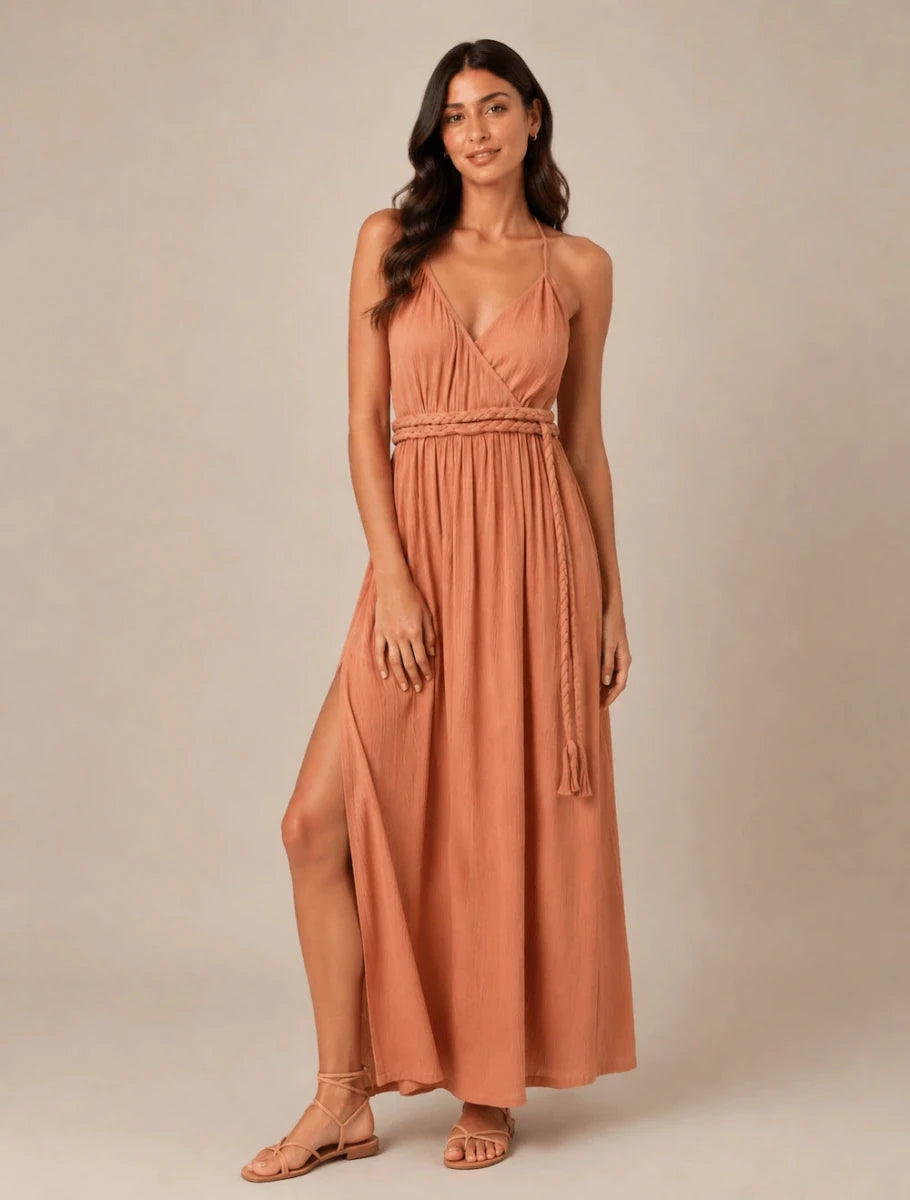 Terracotta Breeze Braided Maxi Dress - ELLY