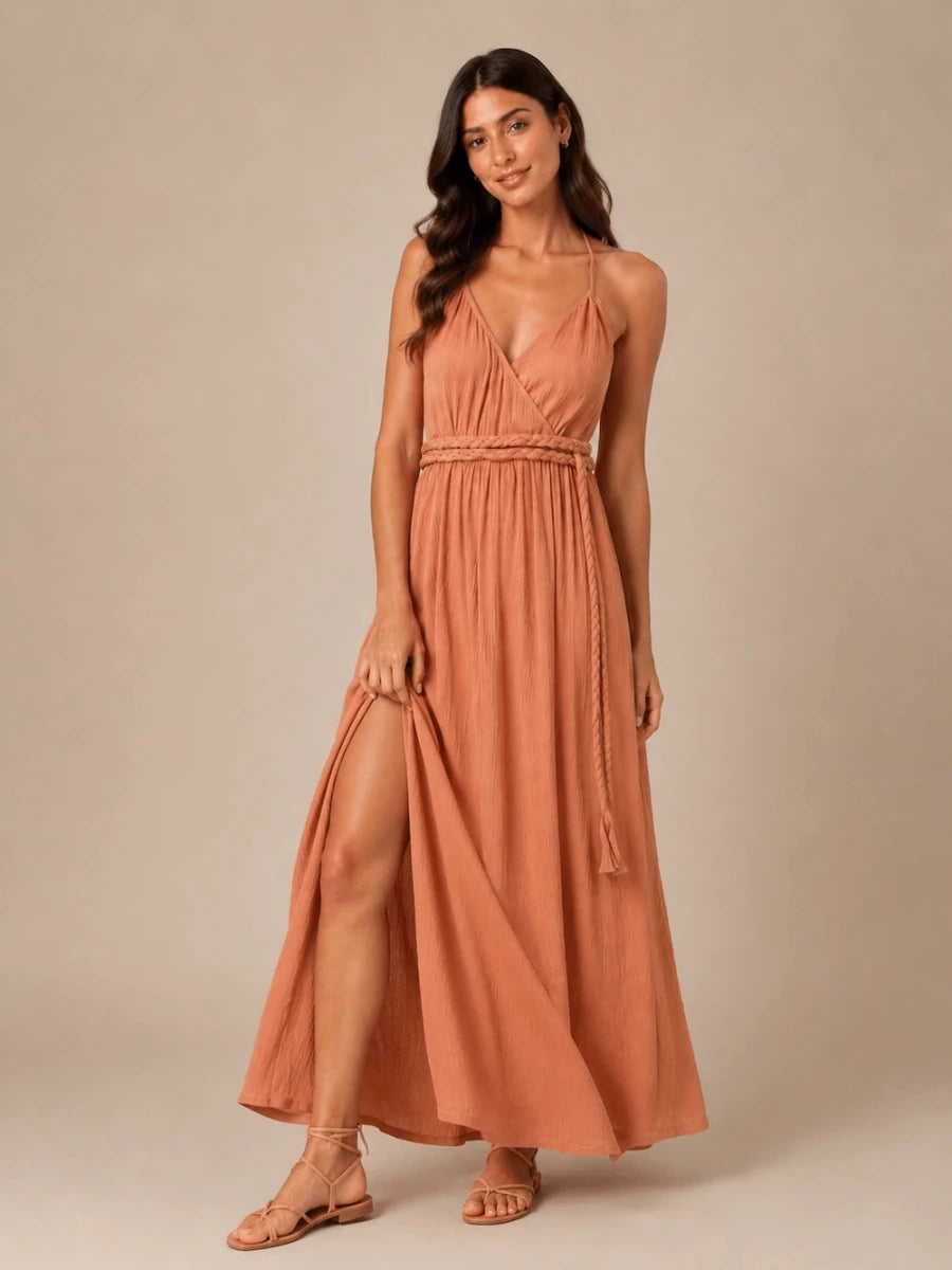 Terracotta Breeze Braided Maxi Dress - ELLY
