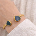 Textured Agate Open Cuff Bracelet – Gold - ELLY