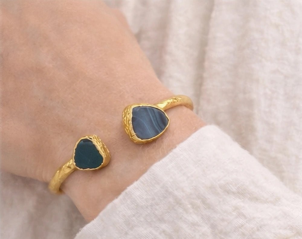 Textured Agate Open Cuff Bracelet – Gold - ELLY