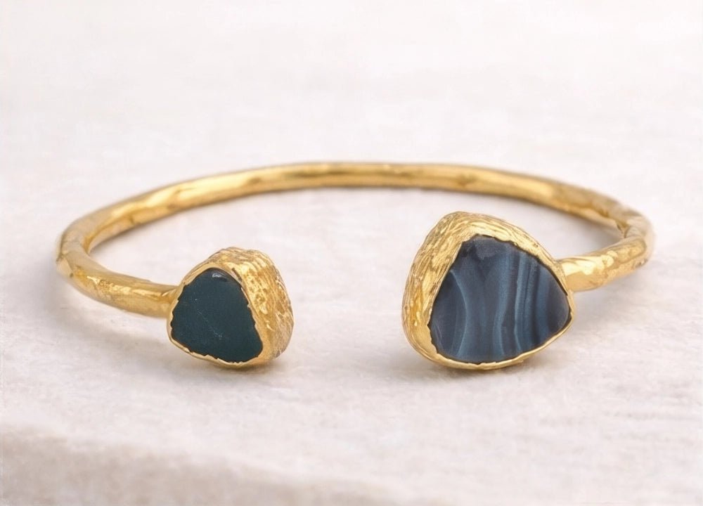 Textured Agate Open Cuff Bracelet – Gold - ELLY