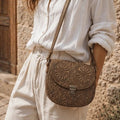 Tooled Floral Leather Crossbody Bag – Tan Brown - ELLY