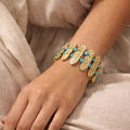 Turquoise Accent Textured Link Bracelet – Gold - ELLY