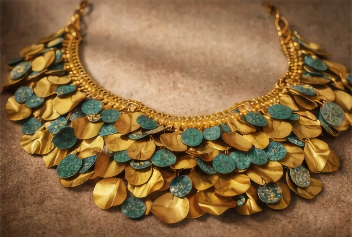 Turquoise Coin & Gold Leaf Statement Necklace - ELLY