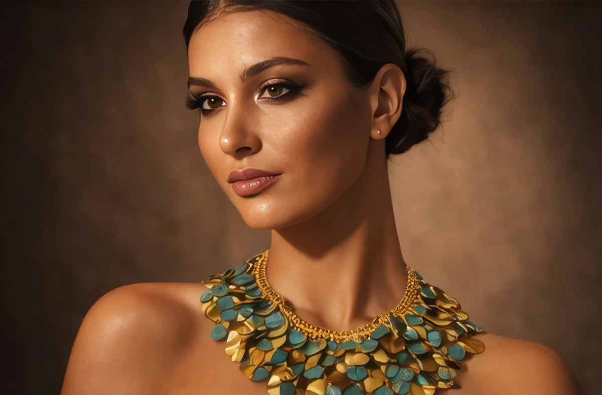 Turquoise Coin & Gold Leaf Statement Necklace - ELLY