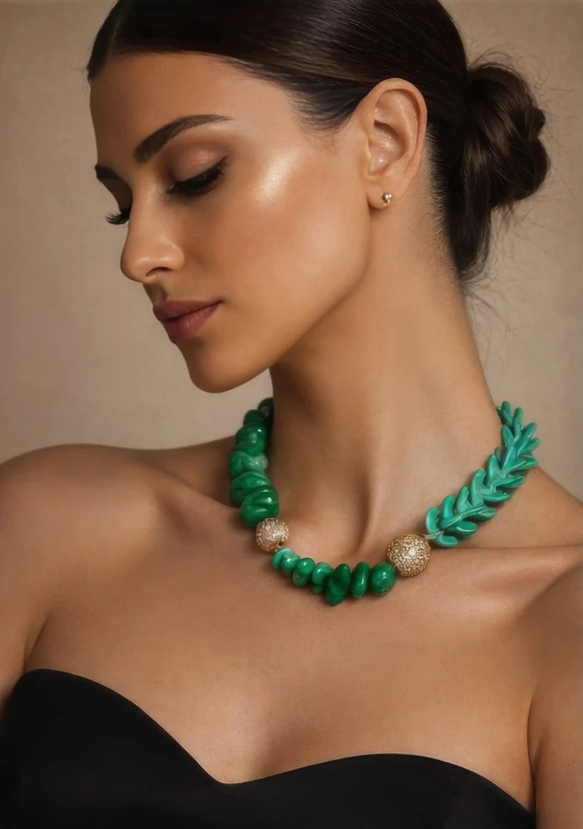 Turquoise & Cuarzo Verde Statement Necklace – 18K Gold Plated - ELLY