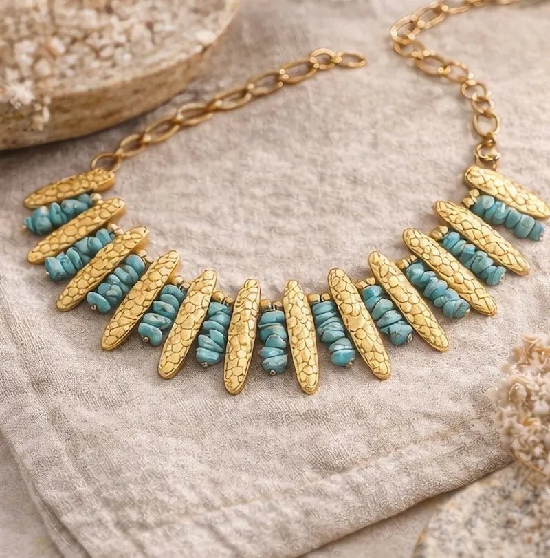 Turquoise & Gold Statement Necklace - ELLY
