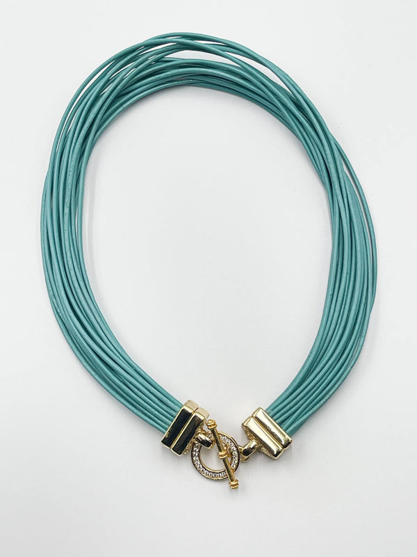 Turquoise Leather Choker - ELLY