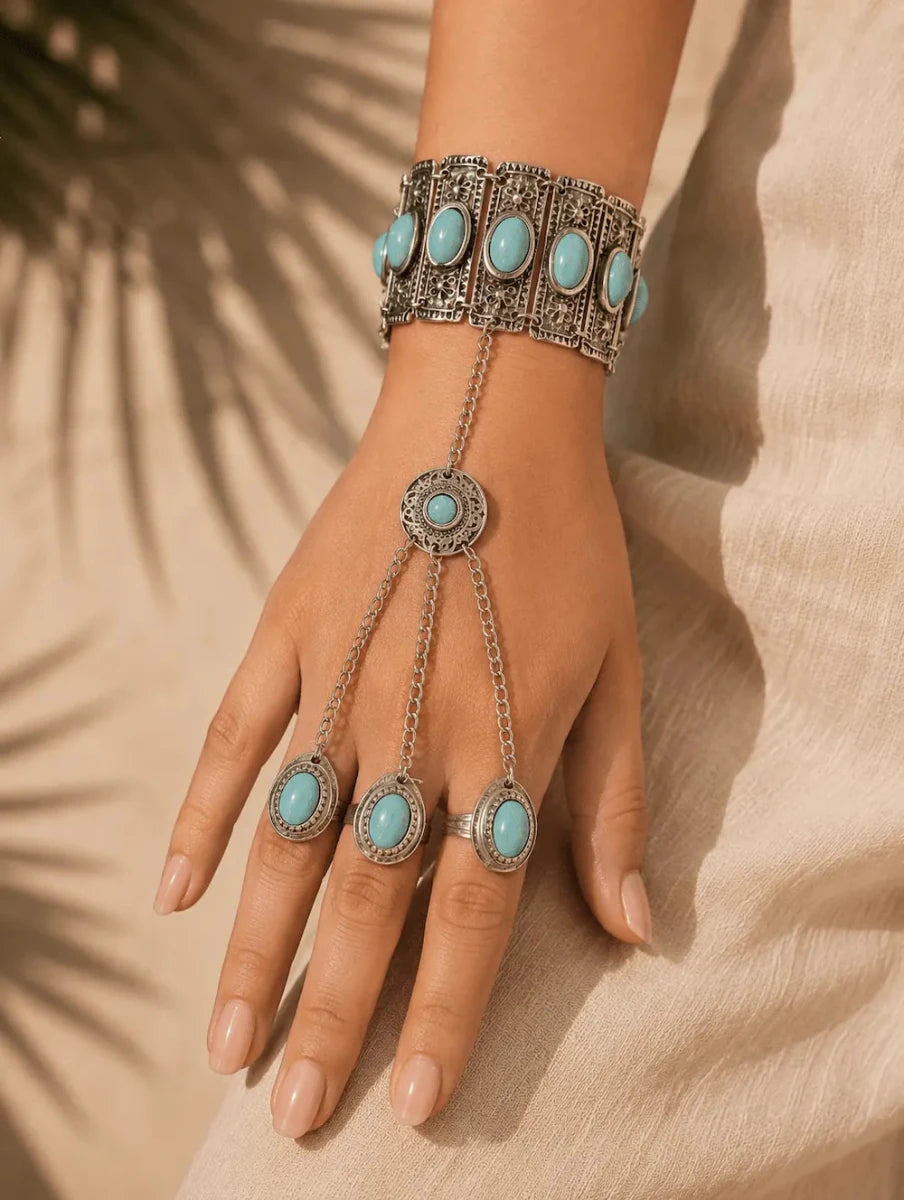 Turquoise Mirage Hand Chain Bracelet - ELLY
