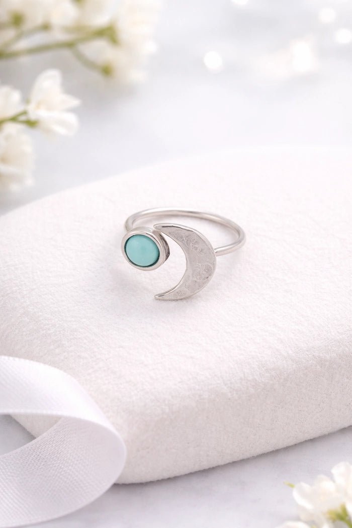 Turquoise Moon Silver Ring - ELLY