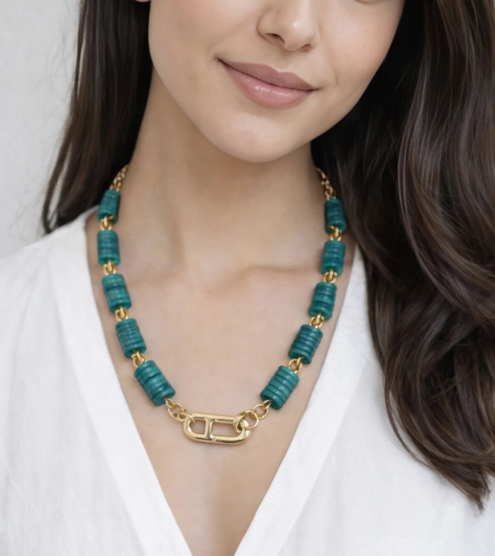 Turquoise Nacre Disc Necklace – 18K Gold Plated - ELLY
