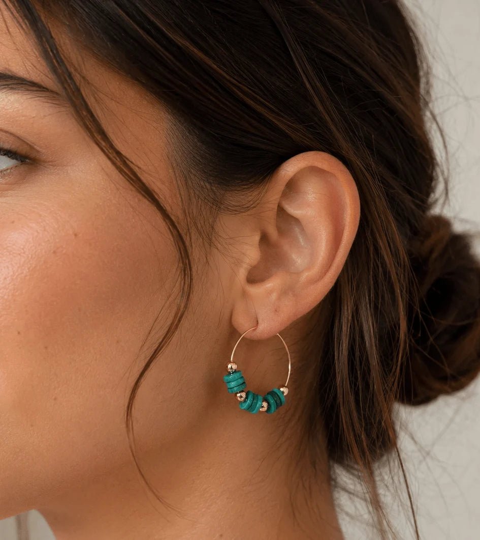 Turquoise Nacre & Gold Hoop Earrings - ELLY