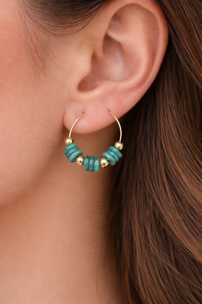 Turquoise Nacre & Gold Hoop Earrings - ELLY