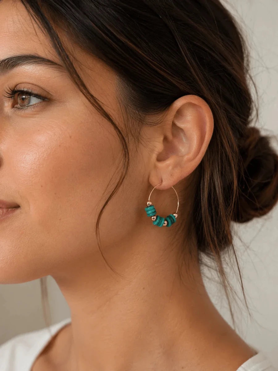 Turquoise Nacre & Gold Hoop Earrings - ELLY