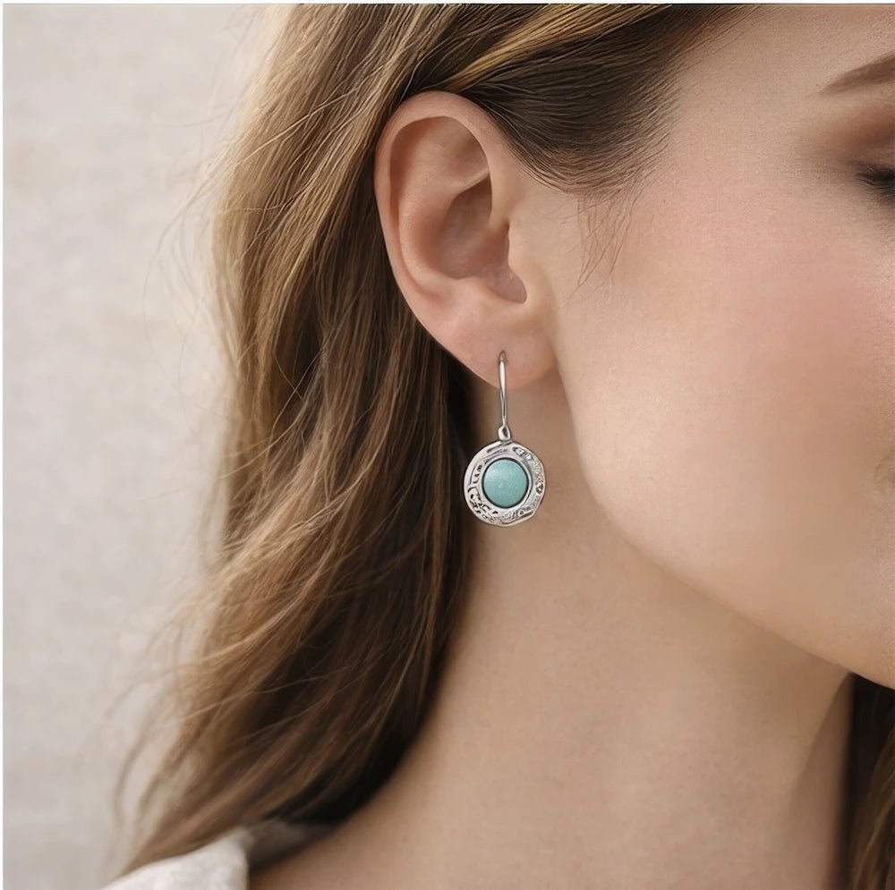 Turquoise silver plated brass earrings - ELLY