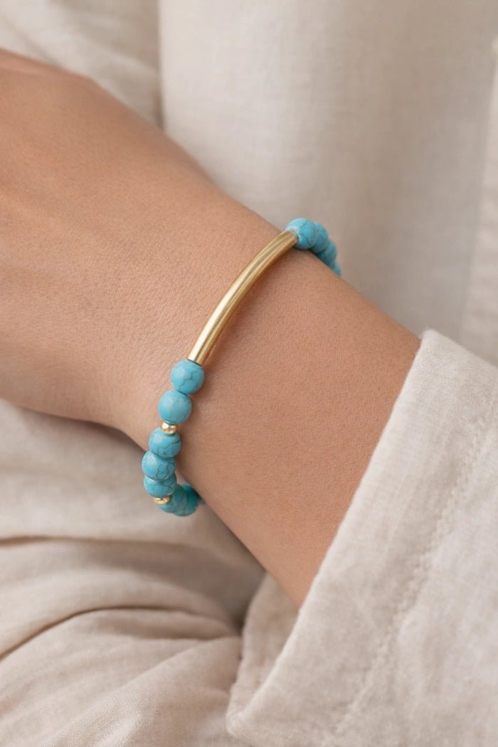 Turquoise Stone Gold Bar Bracelet - ELLY