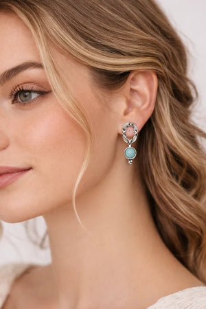 Turquoise Stone Silver Oval Earrings - ELLY