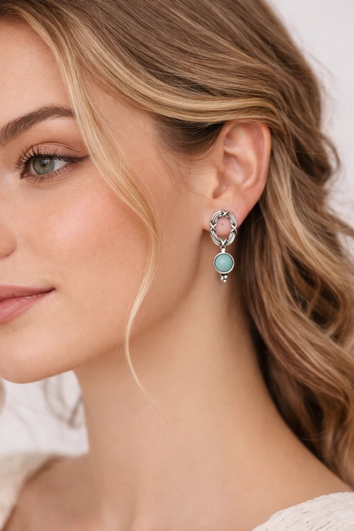 Turquoise Stone Silver Oval Earrings - ELLY