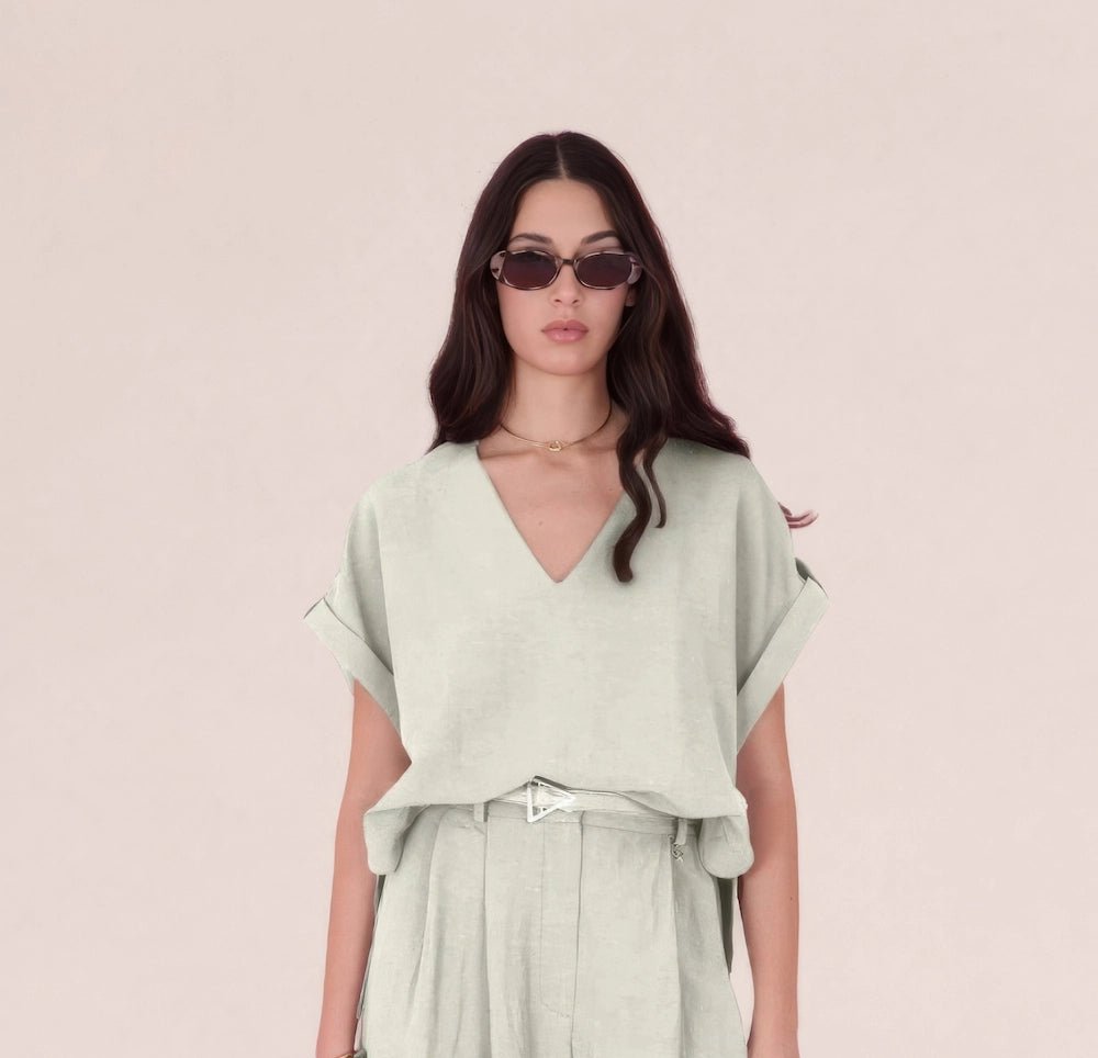 V - neck relaxed top – Light Sage - ELLY