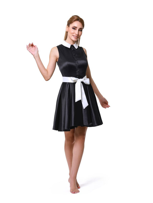 Vintage Black Petal Sleeveless Dress - ELLY