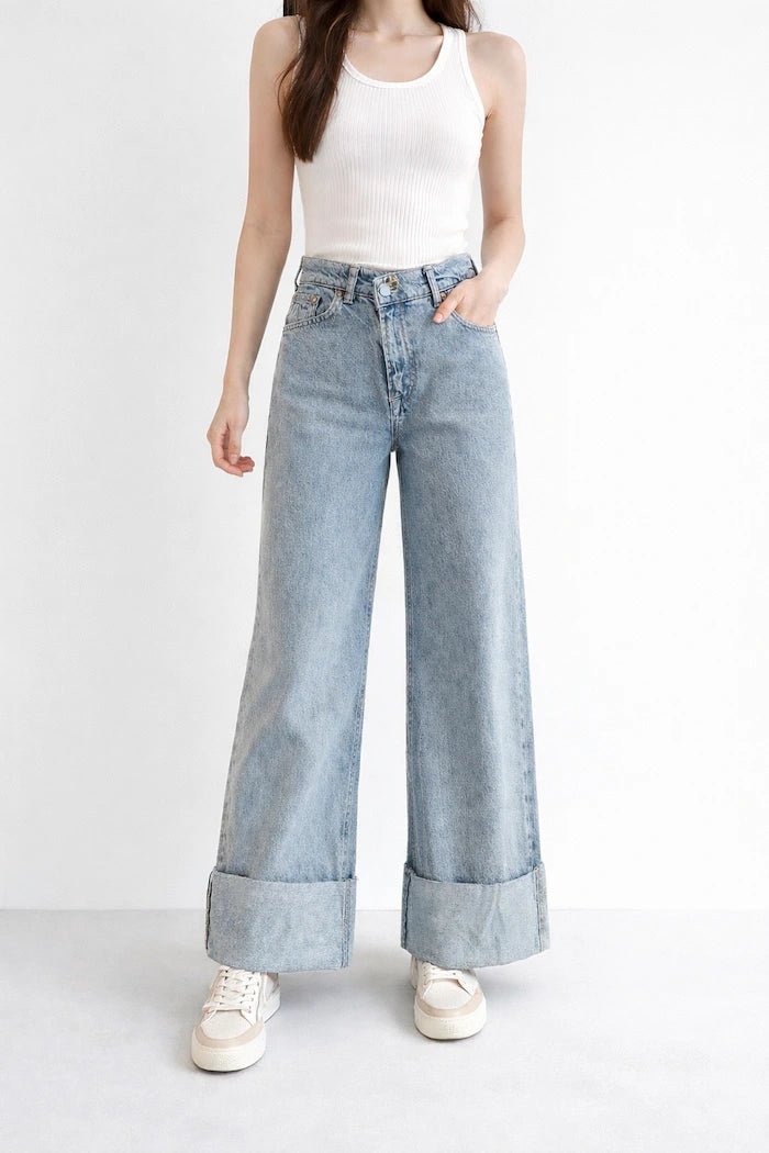 Vintage Cuffed Distressed Denim Jeans - ELLY