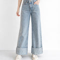 Vintage Cuffed Distressed Denim Jeans - ELLY
