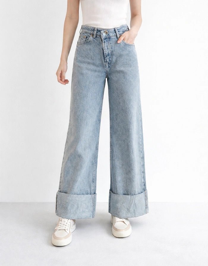 Vintage Cuffed Distressed Denim Jeans - ELLY