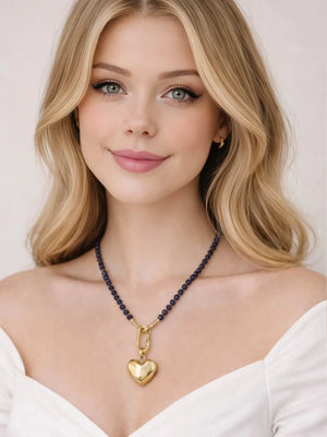 Violet Crystal Heart Pendant Necklace – Gold (ELLY) - ELLY