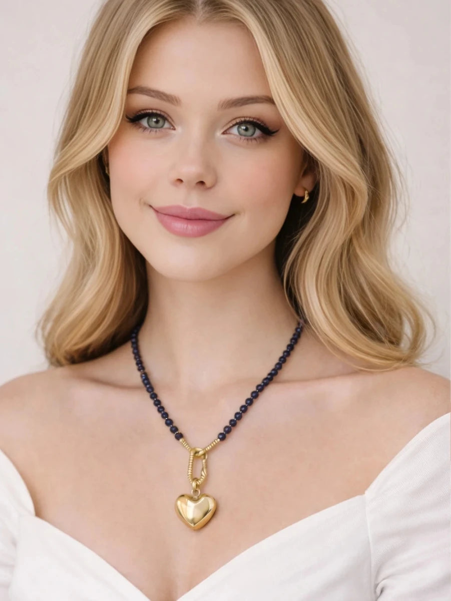 Violet Crystal Heart Pendant Necklace – Gold (ELLY) - ELLY