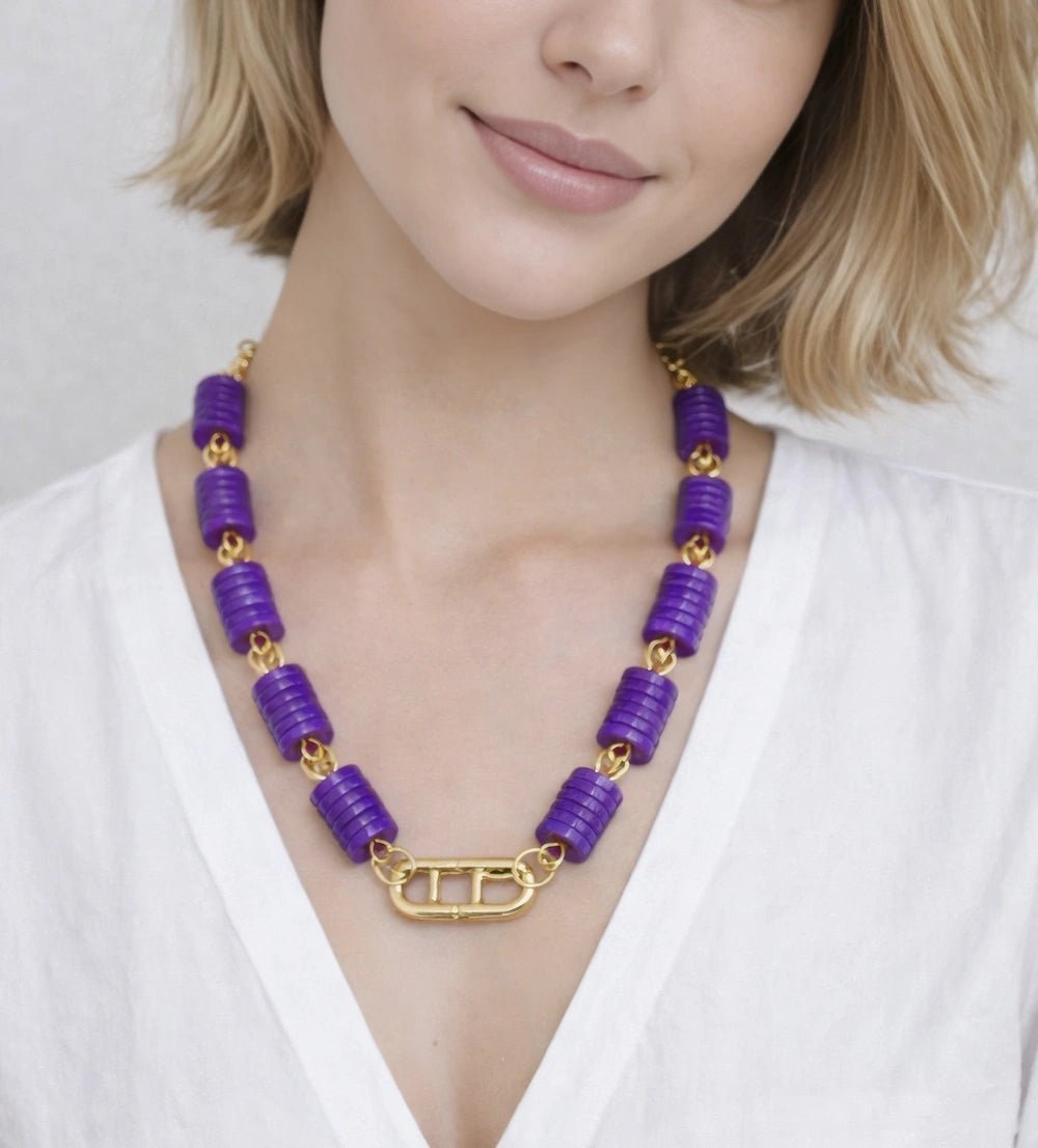 Violet Nacre Stone Link Necklace - ELLY