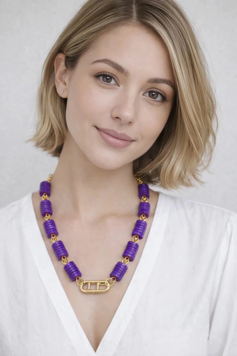 Violet Nacre Stone Link Necklace - ELLY