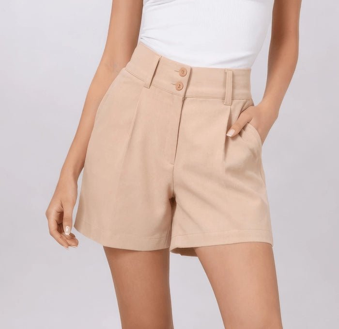 Warm Beige Tailored Shorts - ELLY
