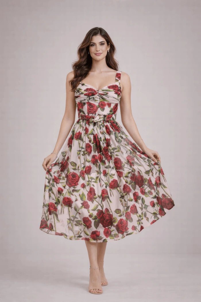 Whimsical Watercolor Floral Midi Dress - ELLY