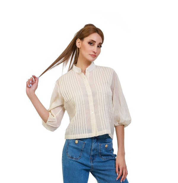 Whispering Sands Pintuck Cotton Shirt - ELLY