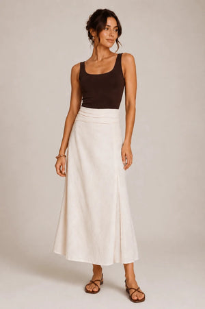 White Draped Waist Midi Skirt - ELLY