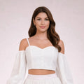 White Stonewashed Linen Balloon Sleeve Top - ELLY